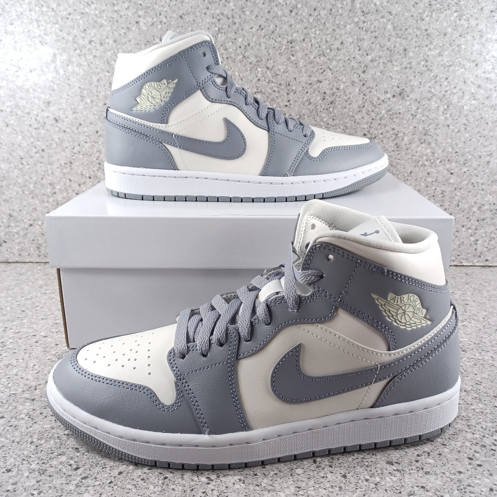 Women's Nike Air Jordan 1 Mid Stealth Sneakers Gray White Shoes
